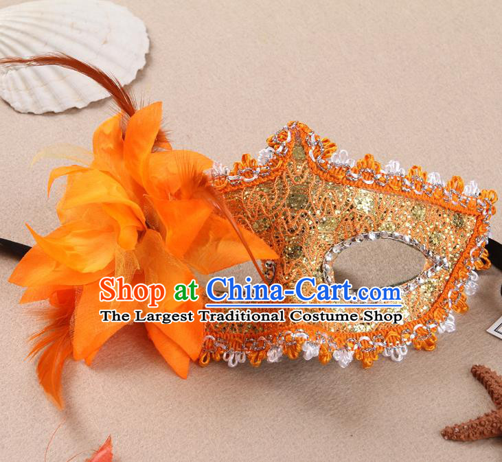 Handmade Stage Show Face Accessories Cosplay Performance Orange Flower Face Mask Masquerade Ball Headgear Halloween Dancing Party Lace Mask