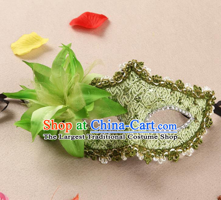 Handmade Masquerade Party Headgear Catwalks Green Lace Mask Halloween Stage Show Face Accessories Cosplay Angel Flower Face Mask
