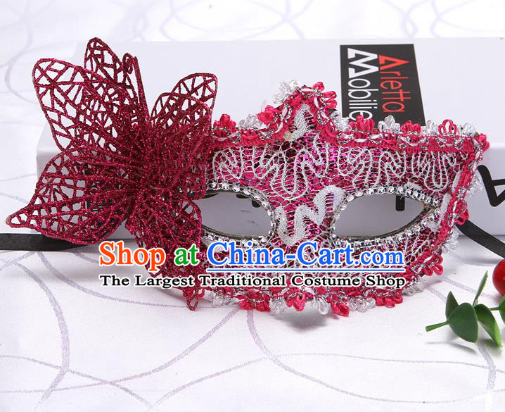 Handmade Stage Show Face Mask Halloween Cosplay Fancy Ball Accessories Catwalks Rosy Butterfly Mask Masquerade Lace Headwear