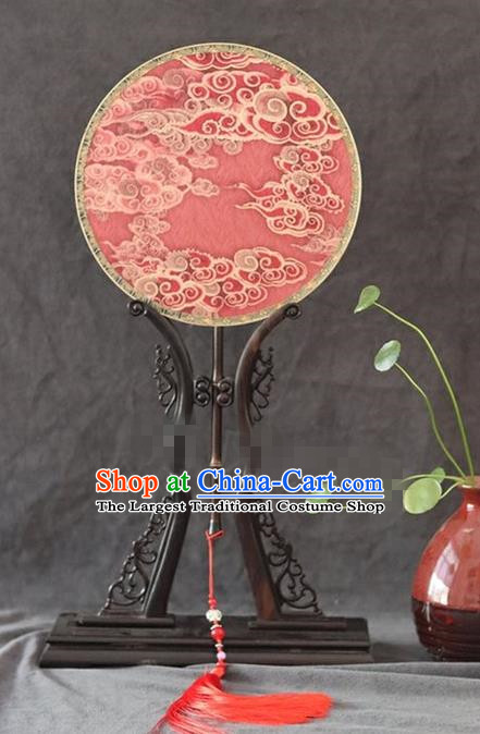China Suzhou Palace Fan Classical Dance Circular Fan Traditional Wedding Fan Handmade Bride Red Silk Fan