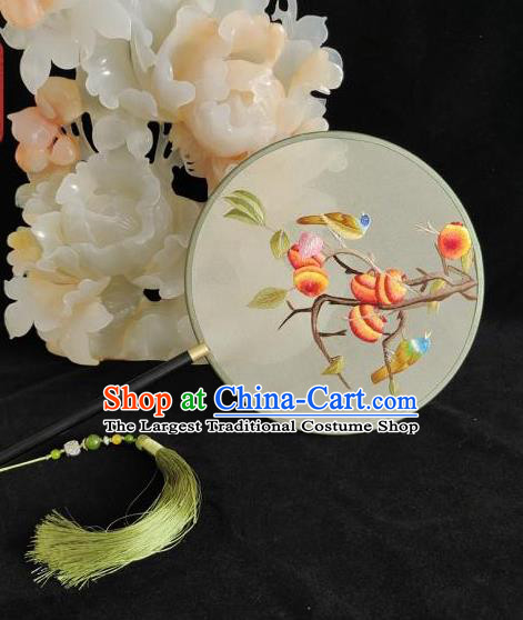 China Handmade Double Sides Palace Fan Suzhou Embroidery Silk Fan Hand Embroidered Persimmon Fan Traditional Hanfu Dance Fan