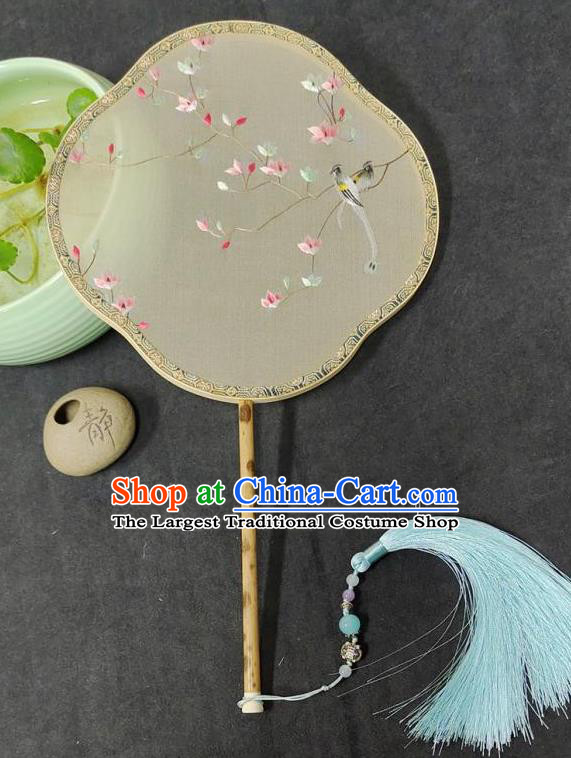 China Handmade Silk Fan Classical Dance Palace Fan Hand Suzhou Embroidery Circular Fan Traditional Double Side Embroidered Flower Bird Fan