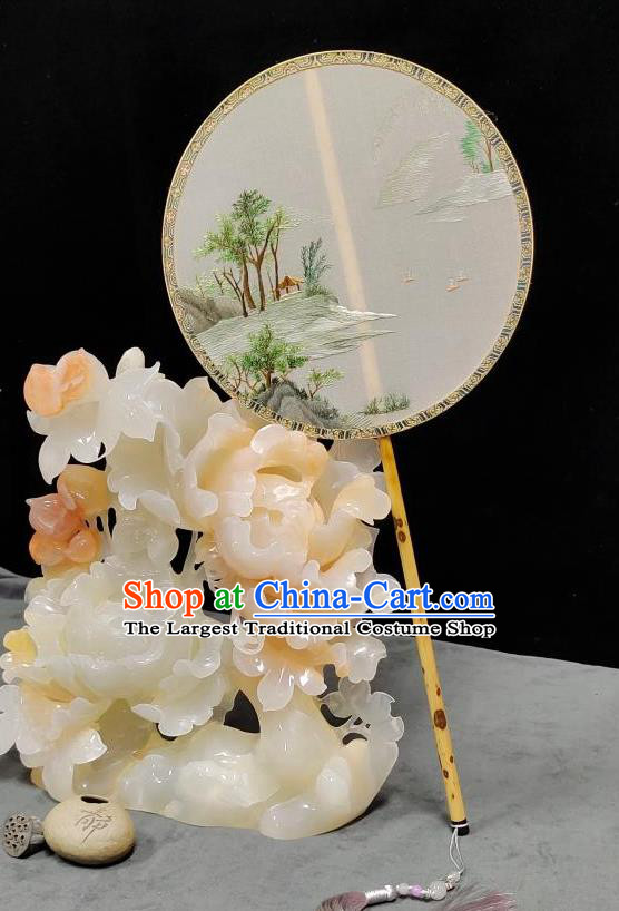 China Traditional Hanfu Palace Fan Suzhou Embroidery Landscape Fan Classical Dance Fan Handmade Silk Circular Fan