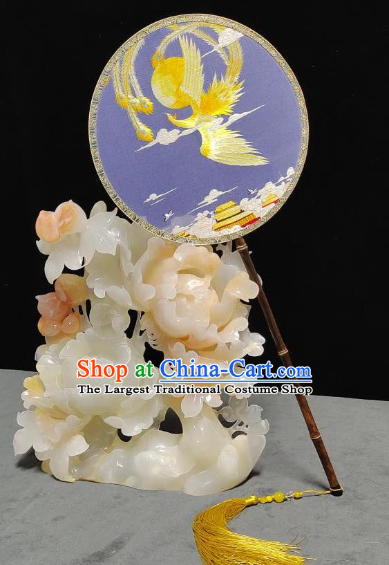 China Classical Dance Fan Handmade Lilac Silk Circular Fan Traditional Hanfu Palace Fan Suzhou Embroidery Phoenix Fan