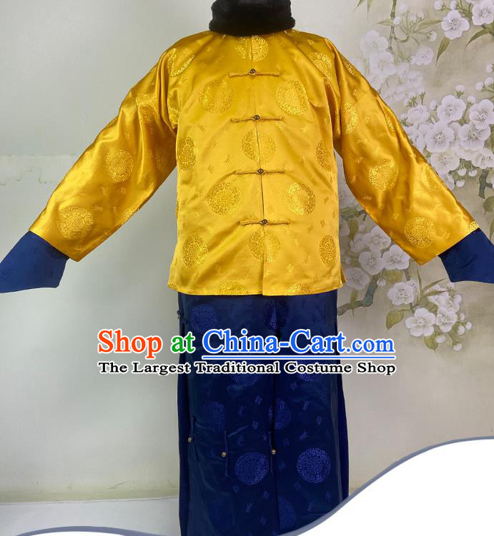 China Ancient Prince Yellow Mandarin Jacket Drama Royal Highness Clothing Qing Dynasty Manchu Male Garment Costumes