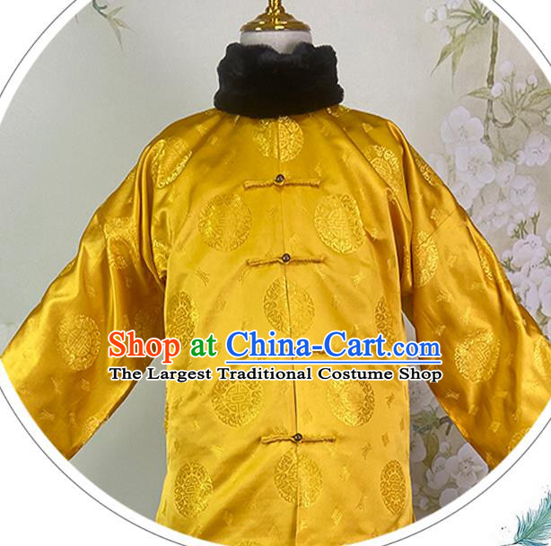 China Ancient Prince Yellow Mandarin Jacket Drama Royal Highness Clothing Qing Dynasty Manchu Male Garment Costumes