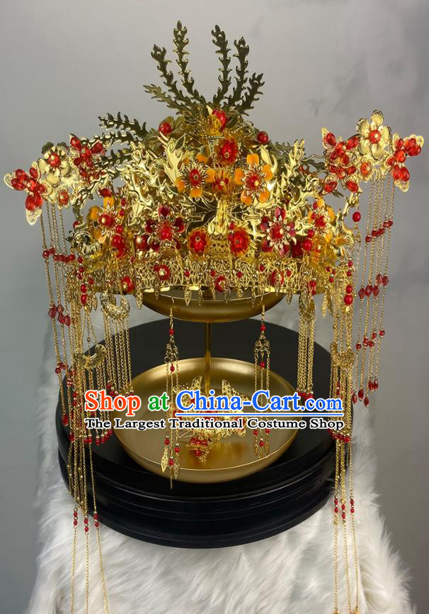 China Ming Dynasty Noble Bride Golden Phoenix Coronet Traditional Wedding Hair Accessories Ancient Drama My Heroic Husband Su Tan Er Headdress