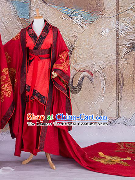 Chinese Han Dynasty Empress Red Dress Outfits Traditional Drama Wedding Garment Costumes Ancient Court Bride Clothing
