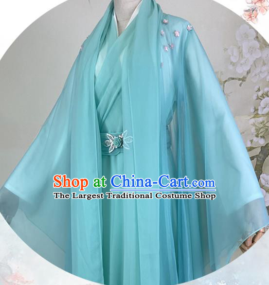 Chinese Jin Dynasty Young Beauty Blue Dress Outfits Traditional Drama Love Better Than Immortality Chun Hua Garment Costumes Ancient Swordswoman Clothing