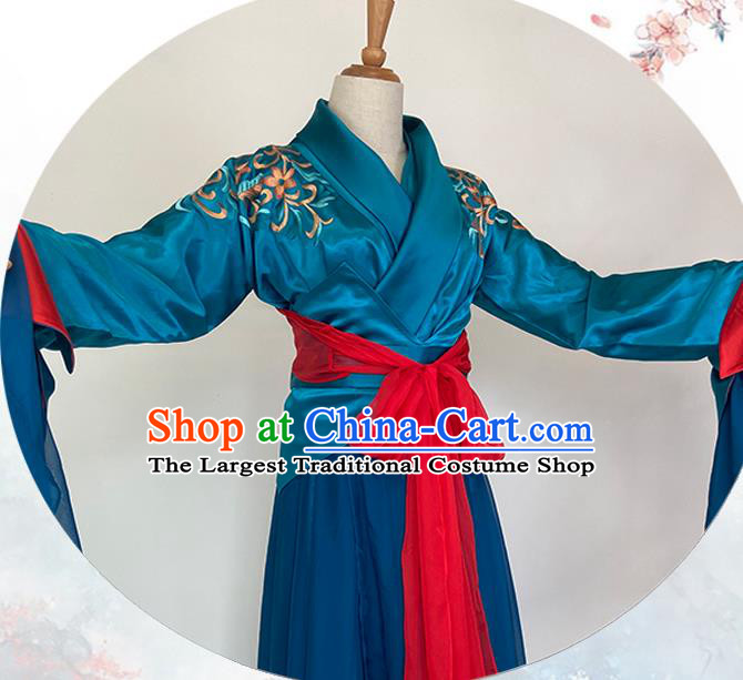 Chinese Song Dynasty Swordswoman Blue Dress Outfits Traditional Film Soul Snatcher Ying Lian Garment Costumes Ancient Fairy Clothing