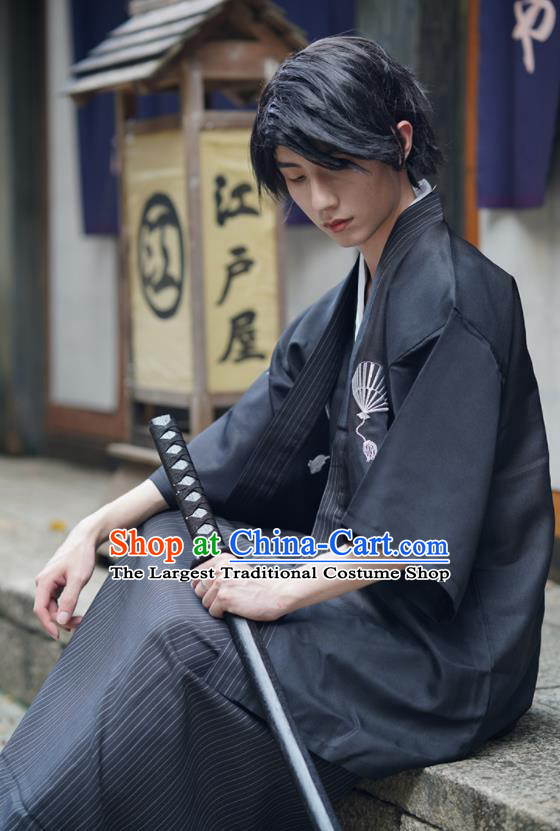 Japanese Ancient Warrior Apparels Asian Traditional Grey Yukata Robe Summer  Festival Male Clothing