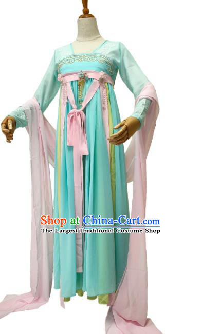 Chinese Tang Dynasty Young Lady Blue Dress Outfits Traditional Drama Love and Redemption Chu Xuanji Garment Costumes Ancient Female Swordsman Clothing