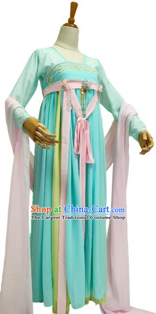 Chinese Tang Dynasty Young Lady Blue Dress Outfits Traditional Drama Love and Redemption Chu Xuanji Garment Costumes Ancient Female Swordsman Clothing