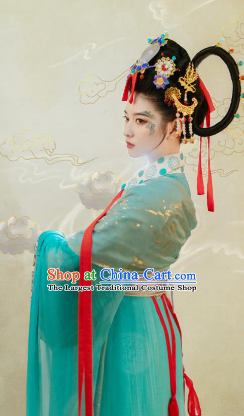 China Southern and Northern Dynasties Palace Lady Garment Costumes Traditional Green Hanfu Dress Attires Ancient Goddess Princess Historical Clothing