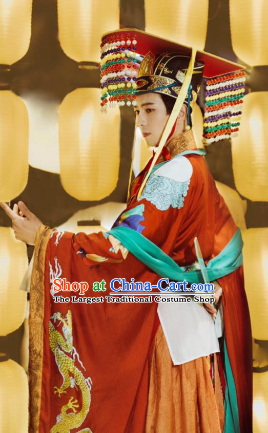 China Ancient Immortality Emperor Historical Clothing Qin Dynasty King Garment Costumes Traditional Dunhuang Mural Hanfu Attires Complete Set