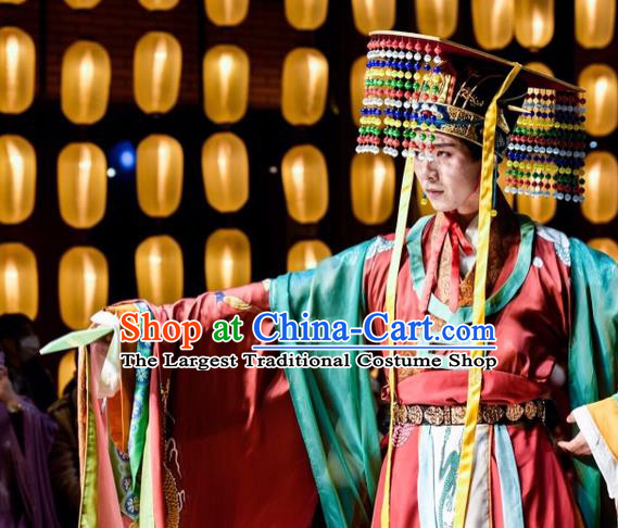 China Ancient Immortality Emperor Historical Clothing Qin Dynasty King Garment Costumes Traditional Dunhuang Mural Hanfu Attires Complete Set