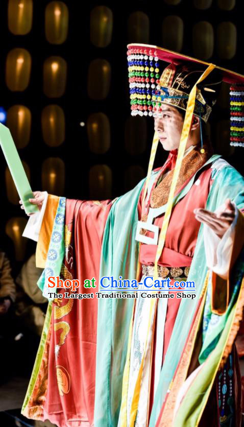 China Ancient Immortality Emperor Historical Clothing Qin Dynasty King Garment Costumes Traditional Dunhuang Mural Hanfu Attires Complete Set