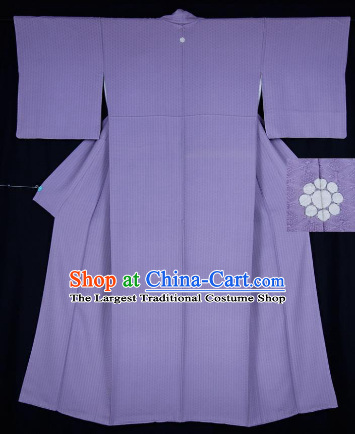 Japan Classical Rattan Pattern Iromuji Kimono Clothing Young Lady Garment Costume Traditional Purple Silk Yukata Dress