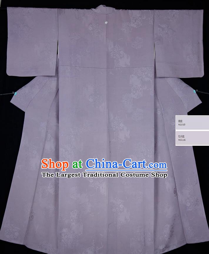 Japan Classical Pattern Iromuji Kimono Clothing Elderly Woman Garment Costume Traditional Lilac Silk Yukata Dress