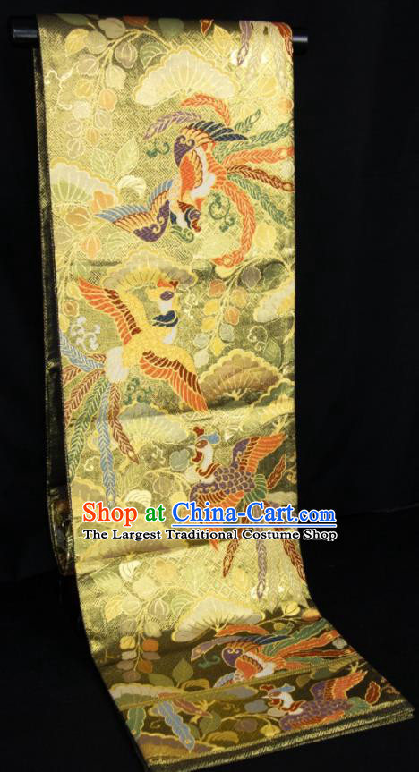 Japanese Traditional Yukata Robe Golden Brocade Belt Classical Phoenix Pattern Wafuku Waistband Nagoya Kimono Dress Corset Accessories