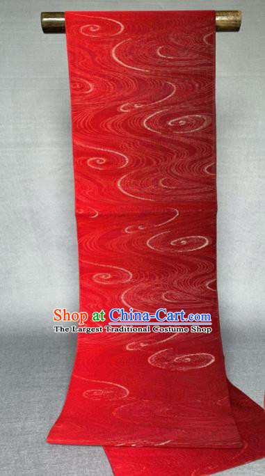 Japanese Traditional Yukata Robe Red Brocade Belt Classical Flow Pattern Wafuku Waistband Fabric Kimono Dress Corset Accessories
