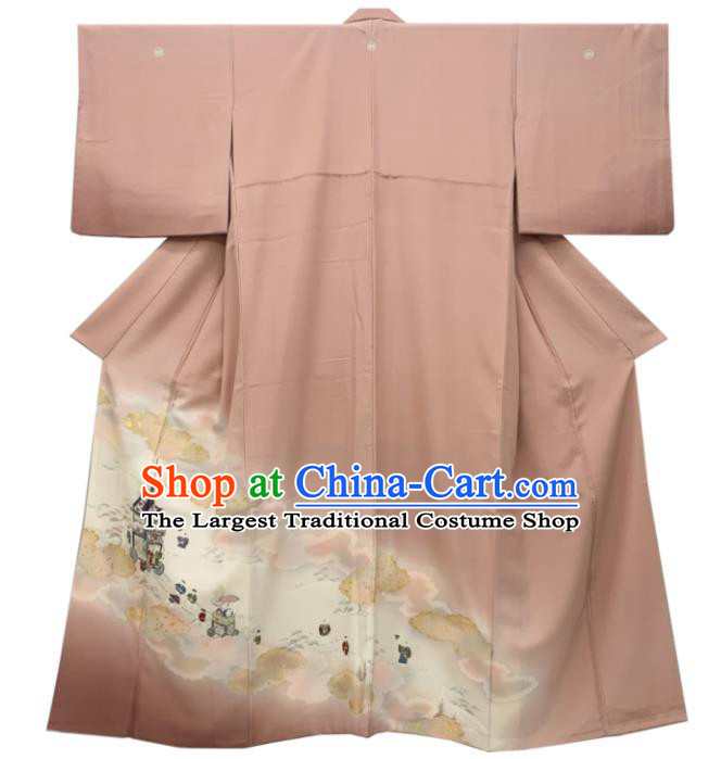 Japan Classical Character Pattern Uchikake Kimono Clothing Young Woman Garment Costume Traditional Printing Yukata Dress