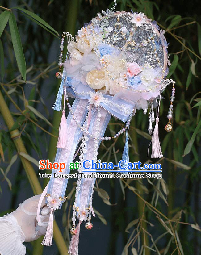 Handmade China Ancient Princess Fan Traditional Hanfu Fan Classical Dance Circular Fan Cosplay Flowers Palace Fan