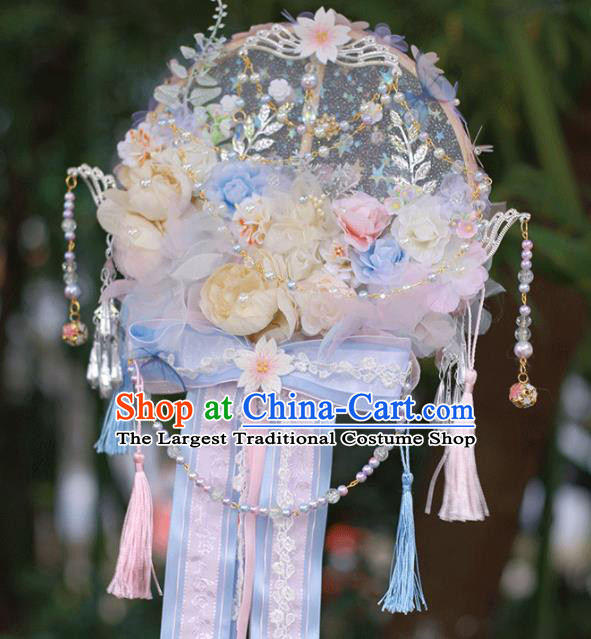 Handmade China Ancient Princess Fan Traditional Hanfu Fan Classical Dance Circular Fan Cosplay Flowers Palace Fan