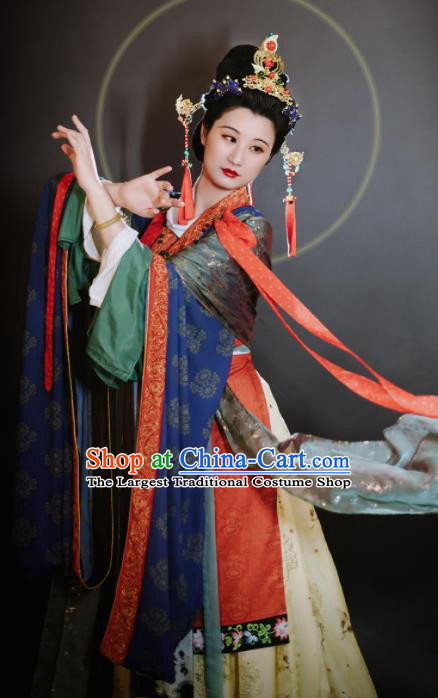 China Traditional Hanfu Dress Attires Tang Dynasty Empress Historical Clothing Ancient Royal Queen Garment Costumes Complete Set