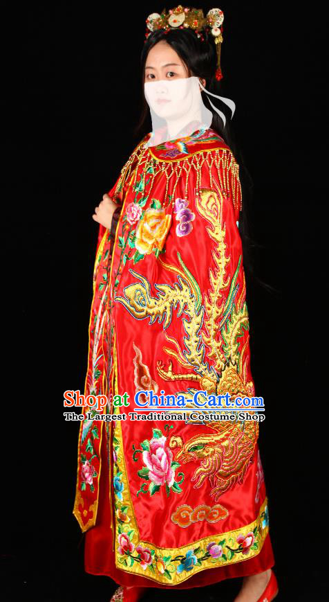 Chinese Peking Opera Goddess Mazu Embroidered Red Cape Traditional Opera Actress Mantle Ancient Queen Garment Costume