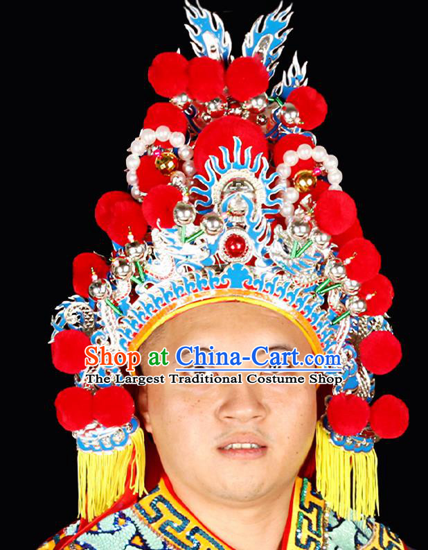 Chinese Peking Opera General Hat Beijing Opera Wusheng Headdress Handmade Opera Warrior Helmet Hair Accessories