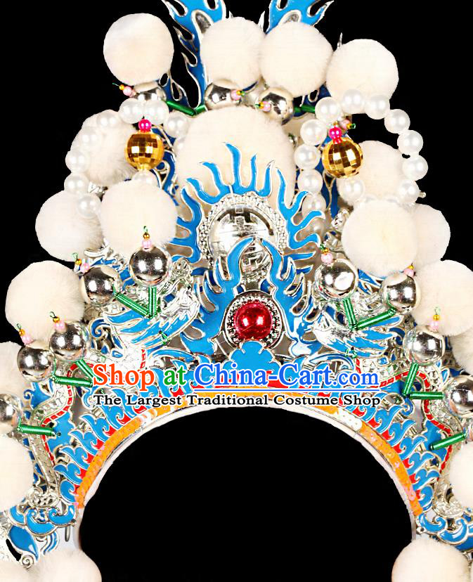 Chinese Handmade Opera Warrior Guan Yu Helmet Headwear Peking Opera Wusheng White Hat Beijing Opera General Headdress