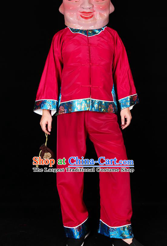 China Beijing Opera Elderly Male Clothing Traditional Festival Parade Red Outfits Cosplay Old Gentleman Costumes