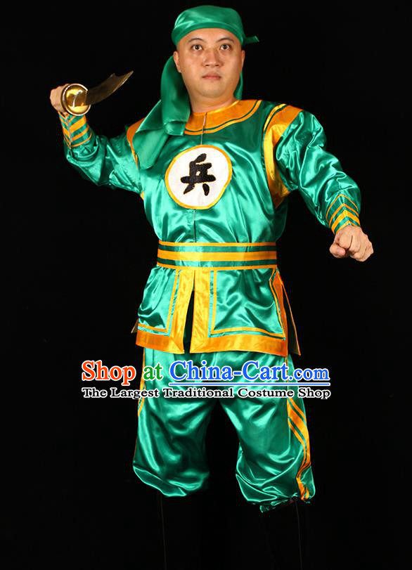 China Traditional Peking Opera Soldier Green Outfits Cosplay Qing Dynasty Boxers Warrior Costumes Beijing Opera Wusheng Clothing