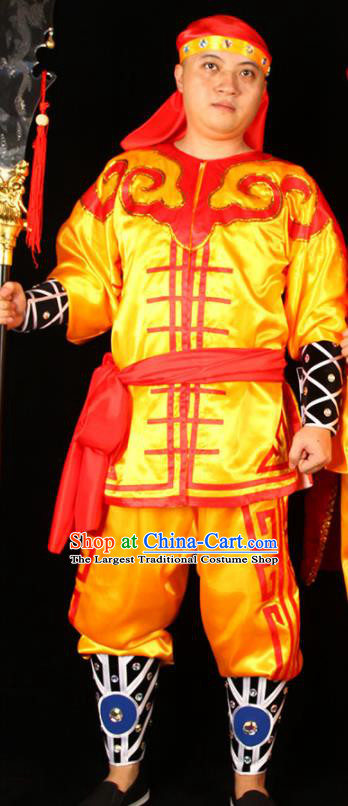 China Beijing Opera Swordsman Clothing Traditional Peking Opera Wusheng Yellow Outfits Cosplay Song Dynasty Water Margin Hero Costumes