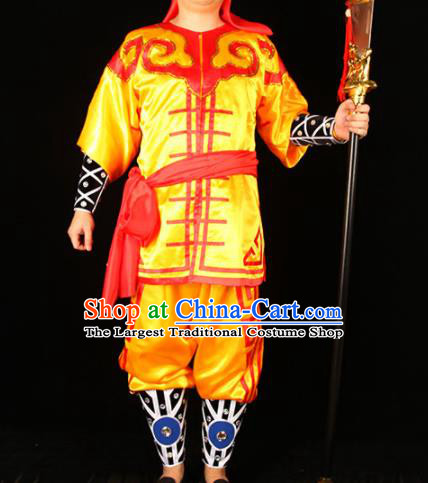 China Beijing Opera Swordsman Clothing Traditional Peking Opera Wusheng Yellow Outfits Cosplay Song Dynasty Water Margin Hero Costumes