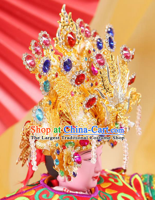 China Beijing Opera Taishan Queen Statue Headwear Traditional Peking Opera Goddess Hat Handmade Opera Phoenix Coronet