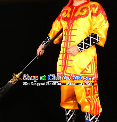 China Beijing Opera Swordsman Clothing Traditional Peking Opera Wusheng Yellow Outfits Cosplay Song Dynasty Water Margin Hero Costumes