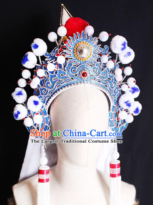 Chinese Handmade Opera Swordsman Helmet Headdress Peking Opera Wusheng Headwear Beijing Opera General White Hat