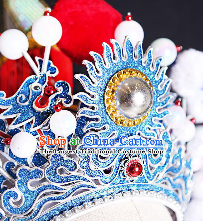 Chinese Handmade Opera Swordsman Helmet Headdress Peking Opera Wusheng Headwear Beijing Opera General White Hat