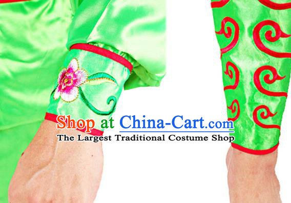 China Folk Dance Lion Dance Costumes Beijing Opera Takefu Clothing Traditional Peking Opera Wusheng Green Outfits