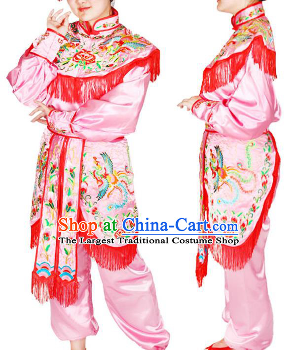 Chinese Peking Opera Female Warrior Pink Uniforms Traditional Opera Woman Soldier Clothing Beijing Opera Heroine Garment Costumes