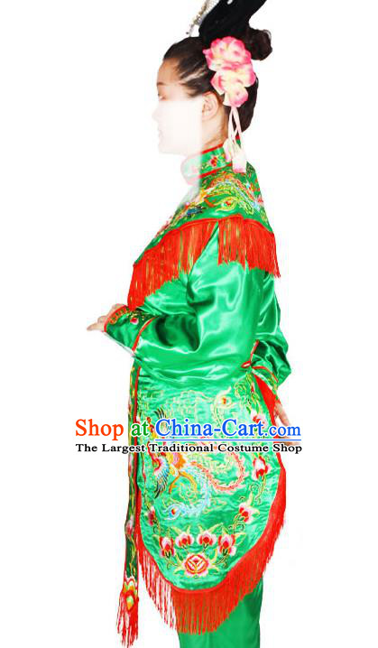 Chinese Traditional Opera Woman Soldier Clothing Beijing Opera Heroine Garment Costumes Peking Opera Female Warrior Green Uniforms