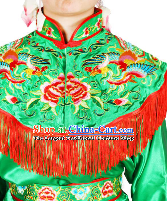 Chinese Traditional Opera Woman Soldier Clothing Beijing Opera Heroine Garment Costumes Peking Opera Female Warrior Green Uniforms