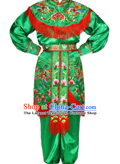 Chinese Traditional Opera Woman Soldier Clothing Beijing Opera Heroine Garment Costumes Peking Opera Female Warrior Green Uniforms
