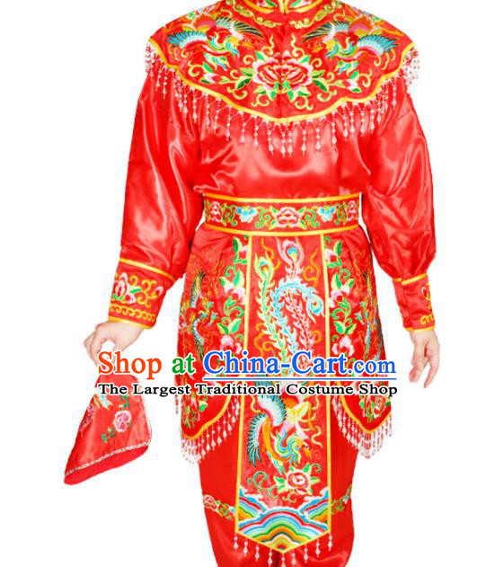 Chinese Peking Opera Female General Red Uniforms Traditional Cosplay Swordswoman Hu Sanniang Clothing Beijing Opera Actress Garment Costumes