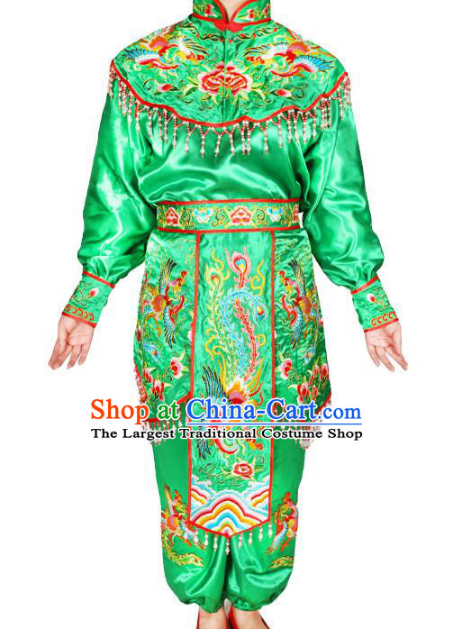 Chinese Traditional Cosplay Swordswoman Hu Sanniang Clothing Beijing Opera Actress Garment Costumes Peking Opera Female General Green Uniforms