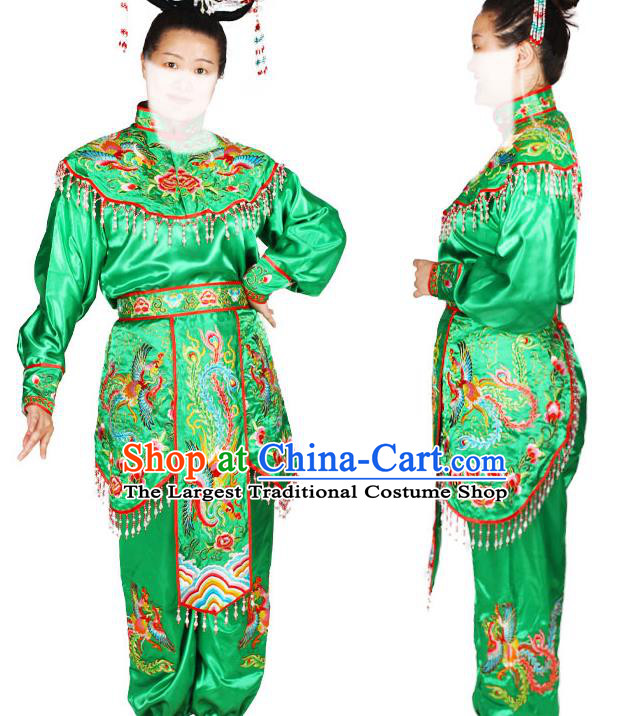 Chinese Traditional Cosplay Swordswoman Hu Sanniang Clothing Beijing Opera Actress Garment Costumes Peking Opera Female General Green Uniforms