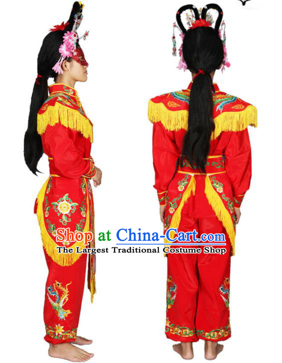 Chinese Traditional Folk Dance Clothing Chaoshan New Year Parade Garment Costume Peking Opera Female Swordsman Red Uniforms