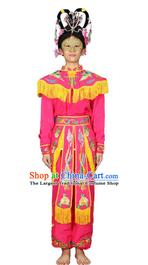 Chinese Traditional Drum Dance Clothing Chaoshan Spring Festival Parade Garment Costumes Peking Opera Female Swordsman Rosy Uniforms